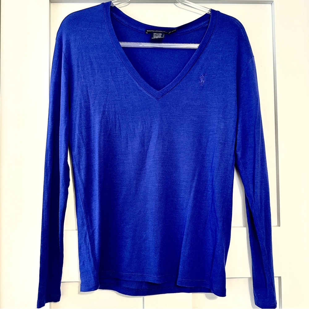 Ralph Lauren Sport Bright Blue V-Neck Long Sleeve Top• Small